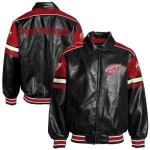 Detroit Red Wings Black Pleather Varsity Full Zip Jacket  