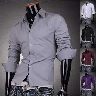 3mu Mens Designer Dress Shirts Casual Slim Matrix Lines 5 Color XS S M 