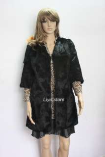 new vintage womens black real genuine rabbit fur long warm coat 