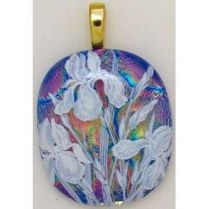   Rainbow Iris Flowers Dichroic Art Glass Pendant: Everything Else