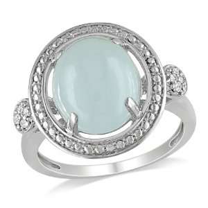  Sterling Silver Milky Aquamarine and Diamond Fashion Ring 