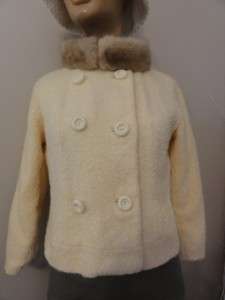 103o3 Lovely Ivory Boiled Wool ~ Ladies MINK FUR Jacket  