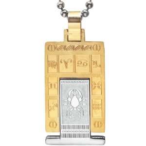 Embossed Zodiac Sign Silver and Gold Tone Rectangular Stainless Steel 