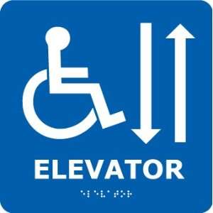  SIGNS ELEVATOR WHITE/BLUE 8X8 BRAILLE
