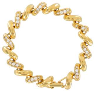 New Joan Rivers Gold Tone Link Ribbed Rhinestone Bracelet  