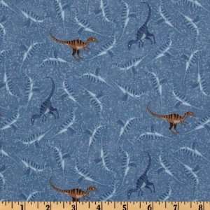  44 Wide Dinosauria Mini Dinos Blue Fabric By The Yard 
