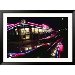  Late Night View of the Bright Neon of the Roadside Diner 