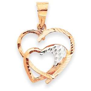  14K Rose and Rhodium Hearts Pendant Jewelry