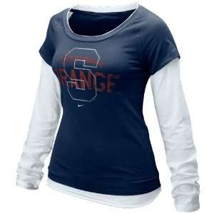   Ladies Navy Blue Graphic Double Layer T shirt
