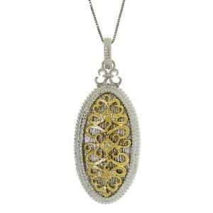  Gold over Silver Two tone CZ Vintage Oval Necklace 