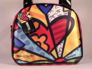 Romero Britto Satin Heart Lunch Bag W/Long Handle NWT  