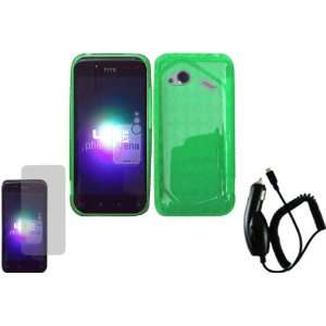 Green TPU Case Cover+LCD Screen Protector+Car Charger for HTC Fireball 