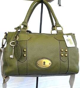 NWT FOSSIL GRAYSON Olive Green LEATHER SATCHEL Shoulder Bag Crossbody 