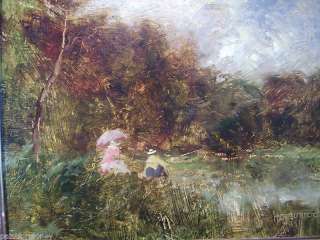 listed artist Charles HORWOOD Impressionistic By Pond Oil Painting 