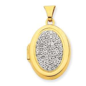  14k Gold Pave Crystal 21mm Oval Locket Jewelry