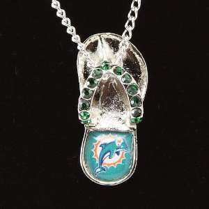 Miami Dolphins Crystal Flip Flop Necklace:  Sports 
