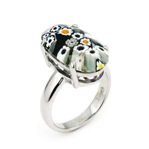  Millefiori Faceted Black And White Oval Ring, Size 8 Alan 