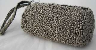 Wristlet Evening Tube Bag Purse Pewter Glass Beads NEW  
