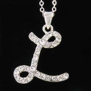 SILVER TONE INITIAL LETTER L CRYSTAL PENDANT NECKLACE L  