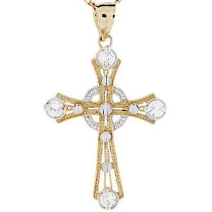  10k Two Tone Gold Diamond Cut Religious Celtic CZ Cross 