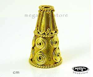 Large VERMEIL Gold Silver Cone Ornate Bead Cap C45V  