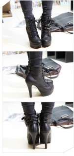 LY985 B3 Punk New Womens Studded High Heels Platform Lace up Ankle 