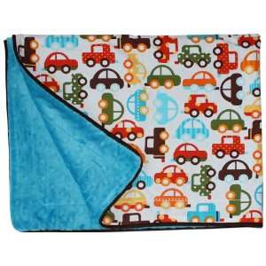  Baby Boy Blanket in Cars & Trucks on Blue Dimple Dot Minky 