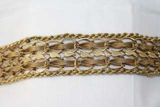 14K Gold Charm Bracelet Vintage Wide Woven Mesh Bands  