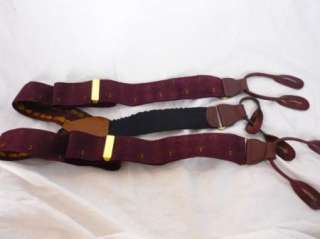 Maroon Gold Green Button on Suspenders Braces  