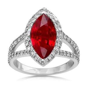   26Ct Marquise Cut Ruby & VS Diamond Engagement Ring 18k Gold: Jewelry