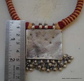   old silver amulet pendant necklace hindu god ganesh laxmi  