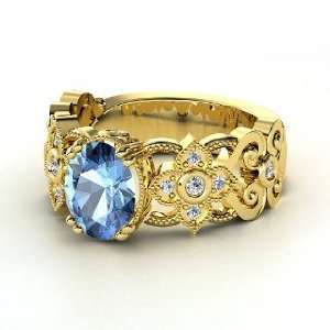  Mantilla Ring, Oval Blue Topaz 14K Yellow Gold Ring with 