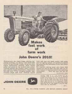 Vintage 1965 JOHN DEERE 2010 TRACTORS Advertisement  