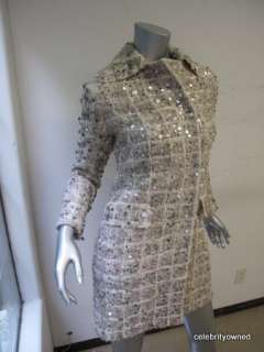 Donna Karen Lavender & Cream Sequin Long Sleeve Coat 4  