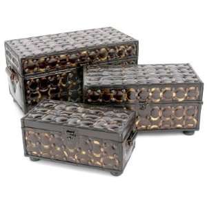  Faux Leather & Ring Tufted Trunks   Set of Three