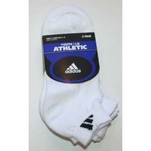   Youth Large Athletic Low Cut Socks, 3 pair, White, Shoe Size 3 9