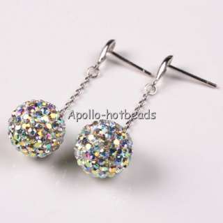 AUTHENTIC CZECH CRYSTAL DISCO BALL 925 STERLING SILVER DANGLE EARRINGS 