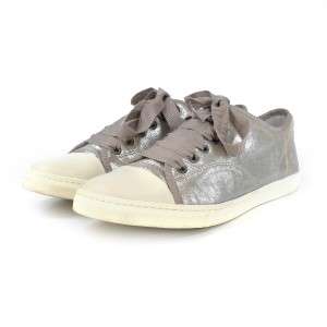 AUTHENTIC LANVIN METALLIC PEWTER LAMBSKIN SNEAKERS SHOES 40  