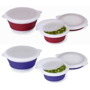  Set/3 Store Flat Collapsible Bowls with Snap on Lids 
