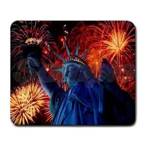 Statue of Liberty and Fire Works  Patriotic Rectangular Mouse Pad 9.25 