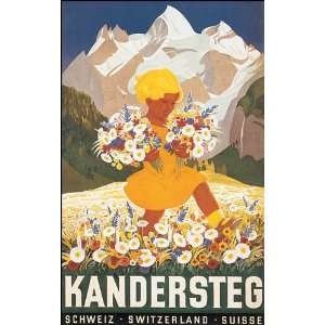 KANDERSTEG SWITZERLAND SUISSE ALPS SPRING GIRL FLOWERS SMALL VINTAGE 