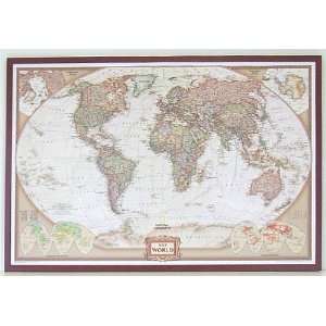  World Executive Map with Maptacks, Mahogany Frame 37x25in 