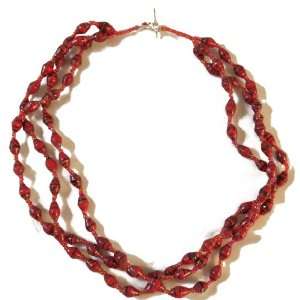  Leena Three Strand Necklace (Red Beads) Jewelry