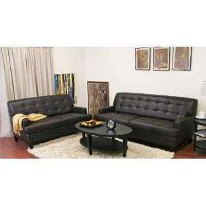  2pc Sofa and Loveseat Set with Tufted Top in Brown Leatherette 