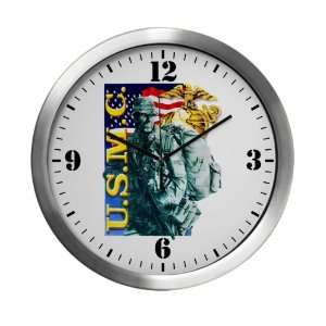   Wall Clock USMC US Marine Corps Soldier with US Flag and Emblem Symbol