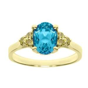    1.61 Ct Blue Topaz Canary Diamond 14K Yellow Gold Ring: Jewelry