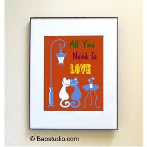 All You Need Is Love (Orange) Quote by John Lennon   Framed Pop Art By 