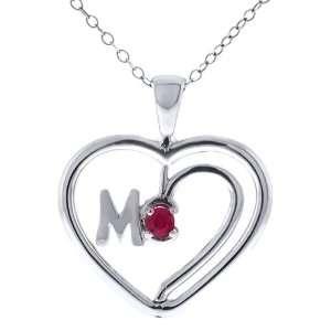Sterling Silver Designer Mom Heart Shape Spinning Silver Ruby Pendant 