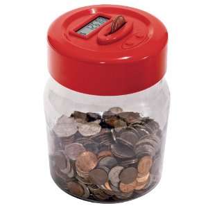  Digital Coin Counting Money Jar with Control Buttons (Red 