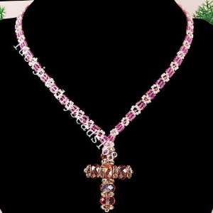  Crystal Cross Pendant Necklace Pink Purple: Everything 